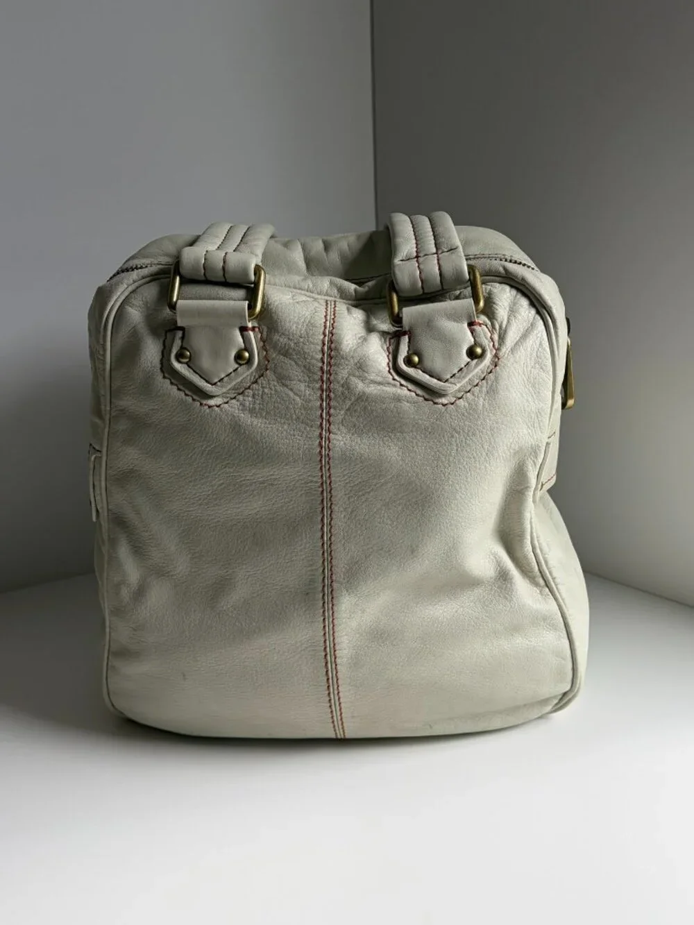 Marc by Marc Jacobs Cream Leather Turnlock Bag Antique Brass Y2K
